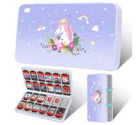 Gurgitat Switch Game Case for Nintendo Switch 2 / Switch / OLED / Lite - Cute Portable Storage Holder with 24 Game Card Slots and 24 Micro SD Cards Cartoon Cartridge for Boys Girls Kids, Unicorn