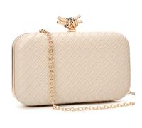 Gurina Elegant Woven PU Leather Clutch Purse for Women - Formal Evening Bags with Detachable Chain, for Weddings Parties, Zooi Cream