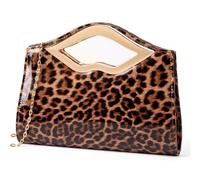 Gurina Patent Leather Clutch for Women with Lips-Shaped Handle & Detachable Chain, Perfect for Wedding, Party & Prom, Bb6 Leopard, M