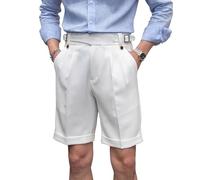 Gurkha Pants Men, Mens Vintage Pleated Wrinkle Free Suit Shorts, Italian Naples Style High Waisted Straight Shorts (White,XL)