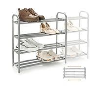 Gurkkst 4 Tier Extendable Shoe Rack Organiser Strong and Durable Heavy Duty Metal Footwear Storage Rack Holds 20+ Pairs (60-100) x 22,5 x 61,5 cm