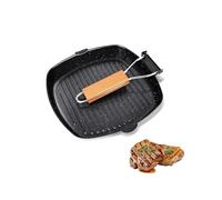 Gurlideo 28cm Nonstick Grill Pan with Folding Handle, Induction Grill for All Hobs, for Indoor Cooking, Camping, BBQ, Steak, Burgers, PFOA Free, Black