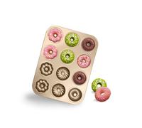 Gurlideo Donut Mould 12-Cavity 3 Shapes Cupcake Tins Non Stick Carbon Steel Baking Tray for Doughnut Muffin Cupcake, Gold