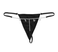 Guroenky Women Letter Rhinestone G String Underwear Crystal Letter Thong Panties for Women Party Body Chain Jewelry Black, Black, One size