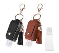 Gurtt 2 Pcs Hand Sanitizer Keychain,Hand Soap Leather Cover 30ml Portable Leather Hands Sanitizer Holder (Brown,Black)