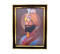 Guru Gobind Singh Ji Photo Frame for Wall - 35x27 cm Sikh Religious Picture | Spiritual Wall Art for Home Office Mandir | 4 Colour Variants (Grey, Blue, Beige, Brown) (Blue)