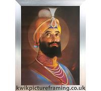 Guru Gobind Singh Ji Picture Frame Original Print | 23 x 18 Inch Sikh Religious Wall Art Display | Rectangular Stand or Wall Mount Silver Frame | Made in UK