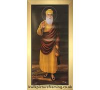 Guru Nanak Dev Ji Picture Frame Original Full Length Image | 28 x 13 Inch Sikh Religious Wall Art Display | Rectangular Stand or Wall Mount Gold Frame | Made in UK