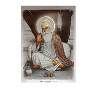 Guru Nanak Dev Ji Picture Frame Sikh Guru Religious Wall Art | 16 x 12 Inch Devotional Display | Rectangular Stand or Wall Mount White Frame | Made in UK