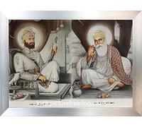 Guru Nanak Dev Ji Picture Frame with Guru Gobind Singh Ji | 16 x 12 Inch Sikh Religious Wall Art Display | Rectangular Stand or Wall Mount Silver Frame | Made in UK