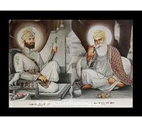 Guru Nanak Dev Ji Picture Frame with Guru Gobind Singh Ji | 16 x 12 Inch Sikh Religious Wall Art Display | Rectangular Stand or Wall Mount Black Frame | Made in UK