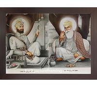Guru Nanak Dev Ji Picture Frame with Guru Gobind Singh Ji | 16 x 12 Inch Sikh Religious Wall Art Display | Rectangular Stand or Wall Mount Mahogany Frame | Made in UK