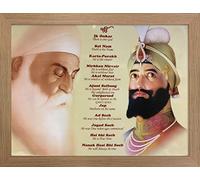 Guru Nanak Dev Ji Picture Frame with Mool Mantar Translation 16 x 12 Inch | Sikh Prayer Wall Art Display | Rectangular Wall Mount Oak Frame with Perspex Front | Made in UK
