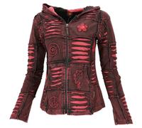 Guru-Shop Goa Patchwork Hoodie Jacket burgundy S