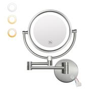 GURUN Wall Mounted Hardwired Makeup Mirror with 3 Dimmable LED Lights 10x Magnifying Mirror for Bathroom Touch Control 13" Extendable Arm Direct Wire Brushed Nickel M1809DN (10x,Nickel)