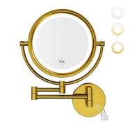 GURUN Wall Mounted Hardwired Makeup Mirror with 3 Tones Dimmable LED Lights 10x Magnifying Mirror with Touch Control for Bathroom Bedroom 13" Extendable Arm M1809DB-GJ Retro Gold