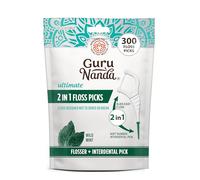 GuruNanda 2 in 1 Dental Floss Picks - Non-Slip Grip Handle, Slide Easy, No Break or Shred Flosser - Complete Oral Care with Interdental Pick for Healthy Teeth & Gums - Mint Flavor, 300 Count (1 Pack)