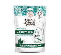 GuruNanda 2 in 1 Dental Floss Picks - Non-Slip Grip Handle, Slide Easy, No Break or Shred Flosser - Complete Oral Care with Interdental Pick for Healthy Teeth & Gums - Mint Flavor, 40 Count (1 Pack)