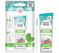 GuruNanda 2-in-1 QuickPik Toothpick & Interdental Pick - Soft Rubber Bristles for Plaque Removal & Improved Oral Care, Comes with a Travel Case for On-The-Go Use, 60ct