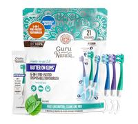 GuruNanda 6-in-1 Disposable Toothbrush, Ready to Use Pre-Glued Butter on Gum, Softex Brushes, Flossing and Toothpicks, Tongue and Cheek Cleaner, Wrapped