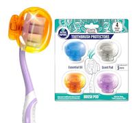 GuruNanda Brush Pods (4 Pack) - Toothbrush Head Cover for Manual & Electric Brushes - Clip-On Plastic Toothbrush Protector with Natural Essential Oil Vapors - Colors Varies