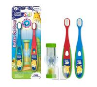 GuruNanda Butter on Gums Toddler Toothbrush with Sand Timer, Extra Soft Bristles for Kids Age 2+, Toothbrush with Tongue Cleaner & Brush Cap (2 Pack)