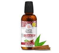 GuruNanda Cinnamon Oil Pulling Mouthwash, Promotes Calmness, with Neem & Ashwagandha for Fresh Breath & Happy Gums, Alcohol-Free, with Toothbrush & Tongue Scraper, 473 ml