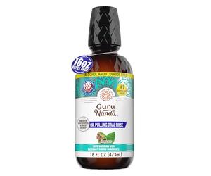 GuruNanda CocoMint Oil Pulling Mouthwash for Complete Oral Hygiene, 7 Essential Oils & Vitamins for Happy Teeth & Gums & Fresh Breath, Alcohol-Free, (473ml)