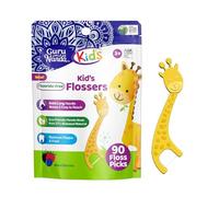GuruNanda Dental Floss Picks for Kids, Extra-Long Giraffe-Shaped Picks with Fluoride, Anti-Slip & Shred-Resistant Design & Eco-Friendly Handle & Berry Flavor, Ideal for Ages 3+, 90 Count (Pack of 1)