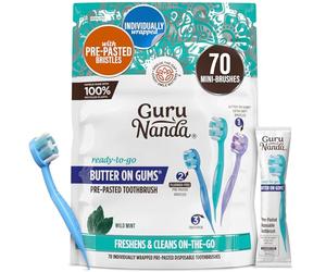 GuruNanda Disposable Travel Toothbrush 1.0, Fluoride Free Toothpaste, 70 ct