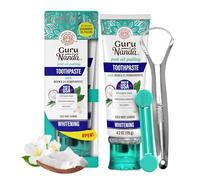 GuruNanda Hydroxyapatite Toothpaste, SLS & Fluoride Free, Whitening Toothpaste with Tongue Scraper & Squeezer - Freshens Breath, Fights Plaque - Natural CocoMint Jasmine Neem, 124 ml
