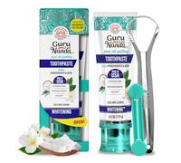 GuruNanda Hydroxyapatite Toothpaste, SLS & Fluoride Free, Whitening Toothpaste with Tongue Scraper & Squeezer - Freshens Breath, Fights Plaque - Natural CocoMint Jasmine Neem, 124 ml