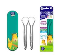 GuruNanda Kids Tongue Scraper (2-Pack) with Travel Case, Medical Grade 100% Stainless Steel for Cleaner Tongue & Fresh Breath, Travel Friendly Tongue Cleaner For Complete Oral Care (Green/Pink/Orange)