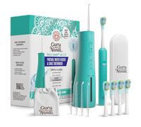 GuruNanda Lion & Lamb Kit 2.0, Electric Toothbrush with Water Flosser Combo, 4 Jet Tips, 4 Brush Heads, & IPX7 Waterproof Design for Complete Oral Care, Teal