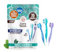 GuruNanda Ready-to-Go Disposable Mini Travel Toothbrushes - Butter on Gums Softex Bristles, Pre-Pasted Toothbrush & Toothpick - Fluoride-Free, No Rinsing Needed, 70 Ct