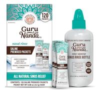 GuruNanda Sinus Rinse Bottle & Saline Premixed Packets 120ct - All Natural Sinus Rinse Packets to Help with Allergies & Congestion Relief, 0.08oz Each
