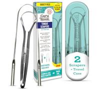 GuruNanda Spoon & U-Shaped Tongue Scraper Variety Pack (2 Pack) with Travel Case, 420 Medical Grade Stainless Steel, Promotes Fresh Breath & Oral Care