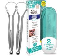 GuruNanda Stainless Steel Tongue Scraper, Helps with Bad Breath, 100% Stainless Steel, Great for Oral Hygiene, Tongue Cleaner for Adults and Kids Silver 2 Count (Pack of 1)