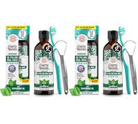 GuruNanda Starter Pulling Oil Mouthwash for Natural Teeth Whitening, Coconut and Peppermint Oil for Fresh Breath & Happy Gums, with Toothbrush & Tongue Scraper, Alcohol-Free, 237 ml (Pack of 2)