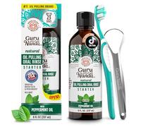GuruNanda Starter Pulling Oil Mouthwash for Natural Teeth Whitening, Coconut and Peppermint Oil for Fresh Breath & Happy Gums, with Toothbrush & Tongue Scraper, Alcohol-Free, 237 ml