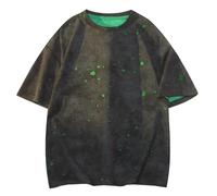 GURUNVANI Men’s Vintage Ripped Holes T-Shirt Oversized Streetwear Short Sleeve Shirts, Green, XL