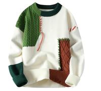 GURUNVANI Mens Color Block Patchwork Sweater Oversized Cable Knit Pullover, Green, Medium