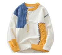GURUNVANI Mens Color Block Patchwork Sweater Oversized Cable Knit Pullover, Yellow, XXL