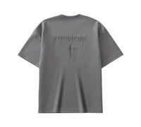 GURUNVANI Mens Embroidered T Shirt Vintage Graphic Tee Crew Neck Faux Suede Short Sleeve Shirts Tops, Grey, XL