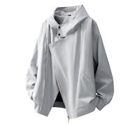 GURUNVANI Mens Solid Color Zip Up Hooded Jacket Unisex Oversized Sports Windbreaker Coat, Light Grey, Medium