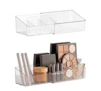Gurwen 2 Pack Makeup Organiser Expandable, Clear Mirror Cabinet Organiser | 4 Compartments, Transparent Vanity Organisers for Inside the Bathroom Cabinet and Drawer Storage