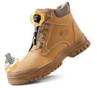 GUSAYEX Steel Toe Cap Safety Boots Comfort Puncture Resistant & Anti-Slip Work Boots with Quick-Lace Swivel Buckle for Building Sites, Warehouse & Industrial Use Brown