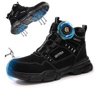 GUSAYEX Steel Toe Cap Safety Boots Mens Lightweight Work Boots with Puncture Proof Midsole & Quick Lace Swivel Buckle Comfortable Safety Shoes for Construction, Warehouse，Logistics and Factory Black