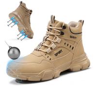 GUSAYEX Work Boots for Men Waterproof Steel Toe Shoes for Men Lightweight Steel Toe Boots Comfortable Safety Boot Industrial Construction Boot Work Utility Shoes High Top Indestructible Shoe, Braun