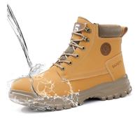 GUSAYEX Work Boots Water-Resistant Steel Toe Boots for Men Comfortable Industrial Construction Boot Lightweight Work Utility Shoes Rubber Sole Indestructible Leather Safety Shoes Fashionable Footwear